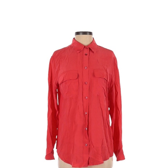 Equipment Femme Button up 100% Silk Coral Pink Top SZ S - Picture 2 of 8
